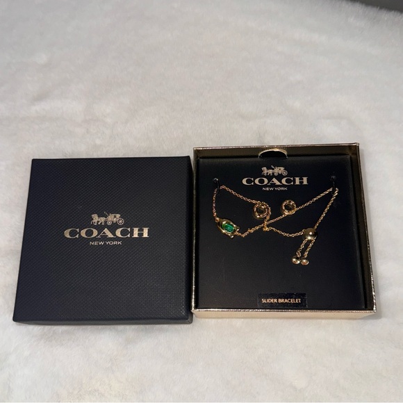 NIB Coach Faux Gold Earrings Slider Bracelet Gift Box Set Jewelry Accessories - Picture 1 of 5